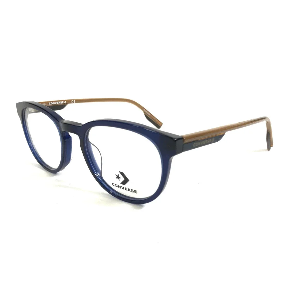 Converse Eyeglasses Frames CV5007 411 Shiny Blue Brown Round Full Rim 51-20-145